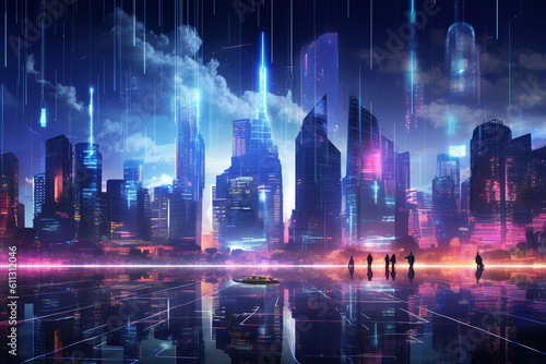 A futuristic cityscape with holographic displays and smart technology integration, computer technology, IT technology Generative AI
