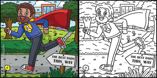 Fathers Day Dad Superhero Coloring Illustration