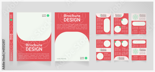 Yoga and meditation center blank brochure design. Template set with copy space for text. Premade corporate reports collection. Editable 8 paper pages. Roboto Light, Itim Regular fonts used