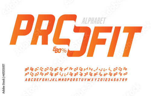 Profit 3d Modern font design with some alternate letters, alphabet and numbers design
