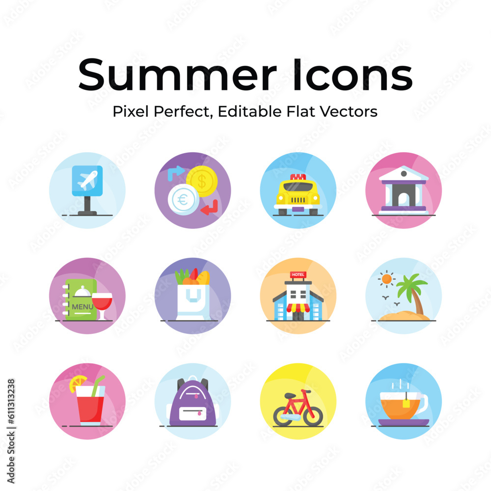 Capture the essence of summer with a vibrant and playful collection of creatively designed icons Capture the essence of summer with a vibrant and playful collection of creatively designed icons