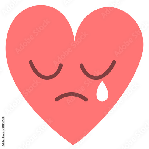 Depressed Heart Crying Cartoon Illustration Vector Flat