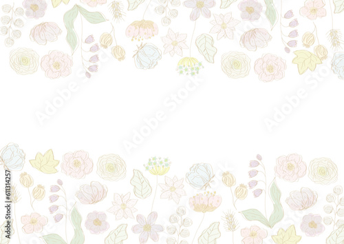 ふんわりやさしい花畑 パステルカラー 線画