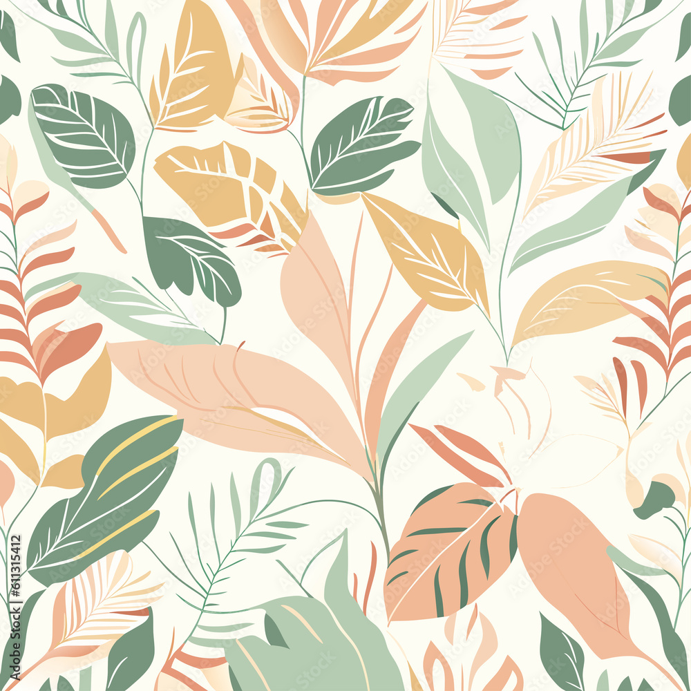 Seamless pattern with tropical leaves. Vector illustration in flat style. Seamless pattern with tropical leaves. Vector illustration in flat style.