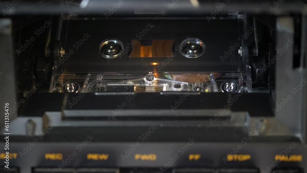 View from a audio tape plays in a Tapedeck View from a audio tape plays in a Tapedeck