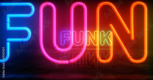 Cuadro en lienzo Funk music music neon light 3d illustration