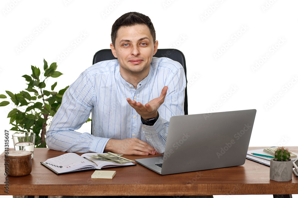 young man using laptop computer for online work at table young man using laptop computer for online work at table