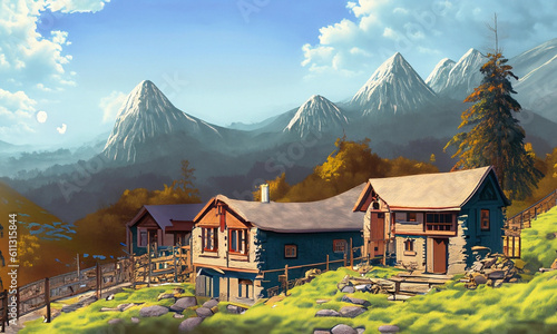 mountain village in the mountains made with Generative AI 