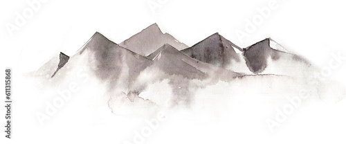 Abstract mountain watercolor print. Mountain background.