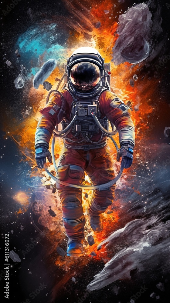 Fototapeta premium space art illustrations. Posters and backgrounds about the space and the universe. Space odyssey, space, astronaut, planets. Generative Ai.
