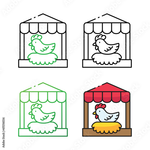 Chicken icon design in four variation color