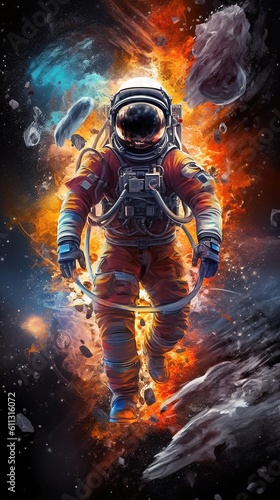 space art illustrations. Posters and backgrounds about the space and the universe. Space odyssey, space, astronaut, planets. Generative Ai. © Svfotoroom