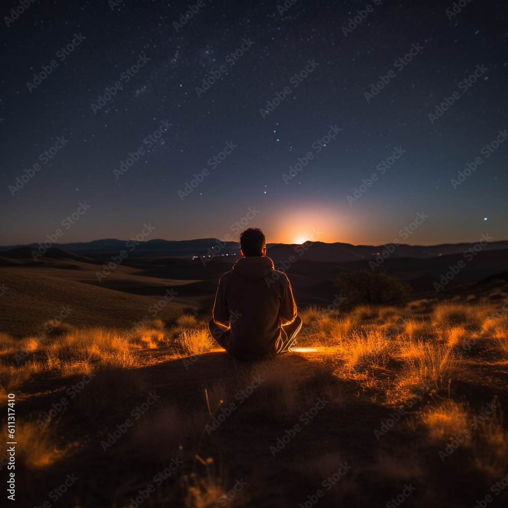 a person meditating in an open space, viewed from the back created with Generative Ai Technology a person meditating in an open space, viewed from the back created with Generative Ai Technology