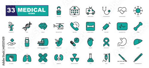 Thin line icons set of medical