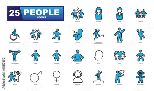 People vector icons collection. Set includes male, female, child, team icons and much more.