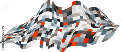 Patchwork quilt made of gray cells. Quilted fabric. Square fields from a bird's eye view. Autumn harvest. Checkered background with distorted squares. Distortion chess pattern. Chessboard surface.