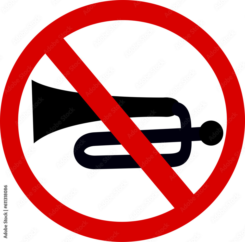 Vetor de No horn road sign. Vector illustration of a red circular forbidden traffic sign with a