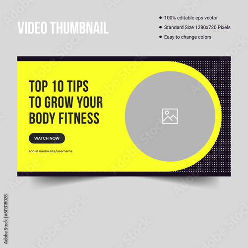 Youtube daily health fitness tips and tricks video thumbnail banner template design, fully editable vectro eps 10 file format
