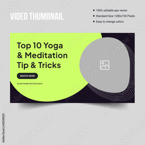Yoga and meditation youtube thumbnail banner template design, yoga tips and beauty spa video thumbnail cover banner template, vector eps10 file format