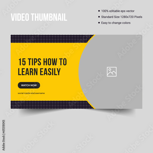Learning tips youtube thumbnail banner template design, fully editable vector eps 10 file format
