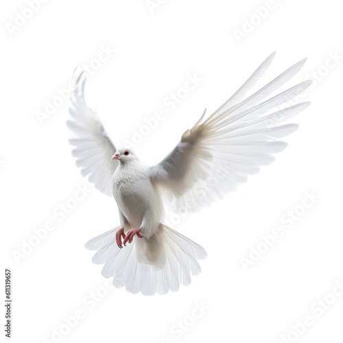 White pigeon flying isolated. Illustration AI Generative.