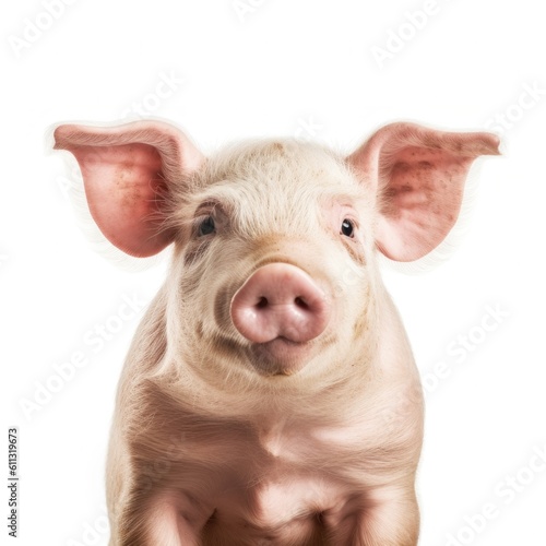 Cute pig portrait isolated. Illustration AI Generative.