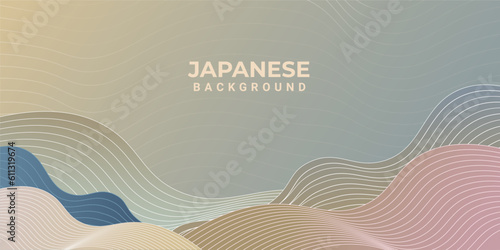 abstract japanese landscape on light background with gradient line wave pattern vector. Abstract template with geometric pattern. Mountain layout design in oriental style.