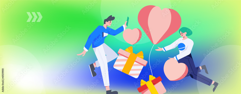 Happy Valentine's Day flat character vector concept operation hand drawn illustration
