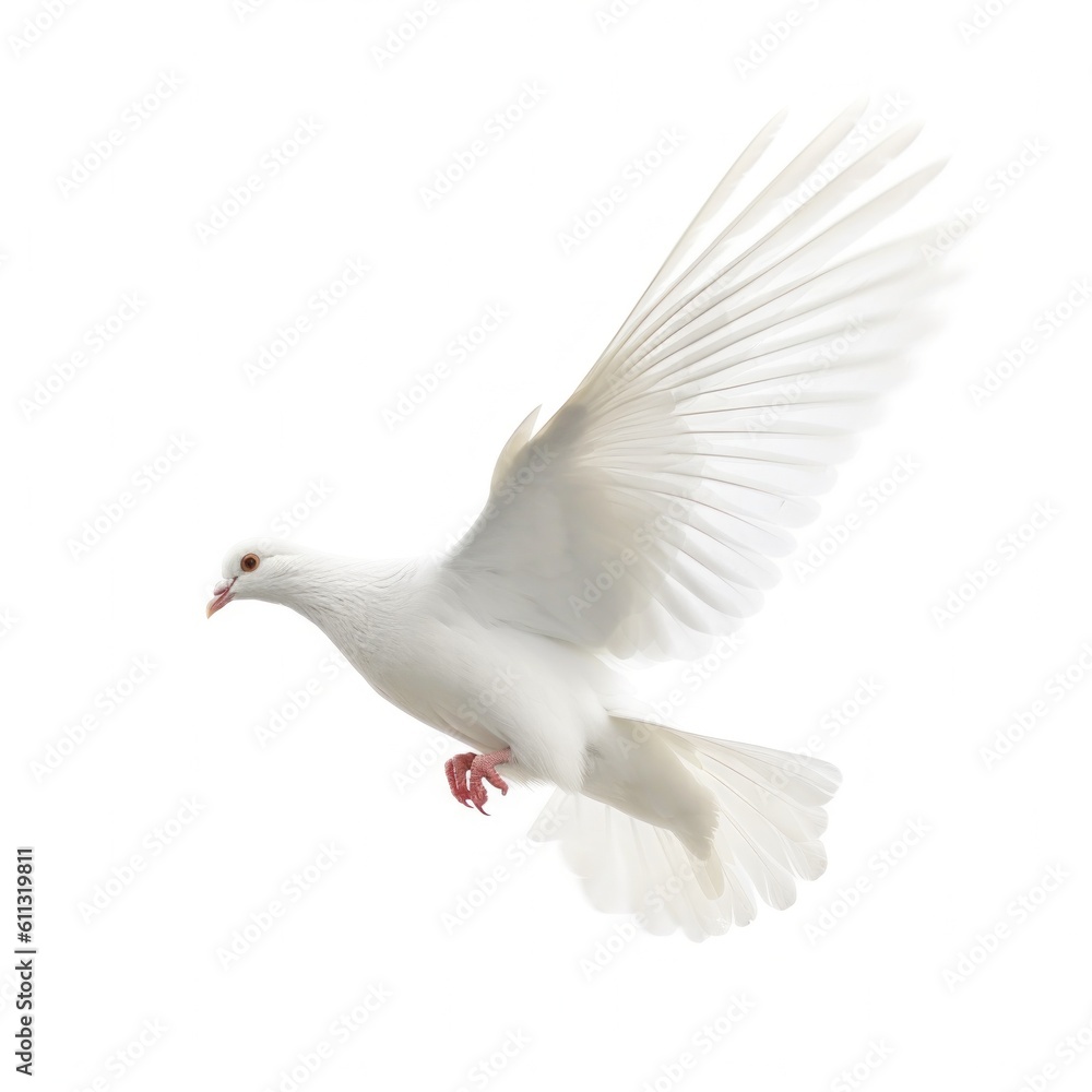 Obraz premium White pigeon flying isolated. Illustration AI Generative.