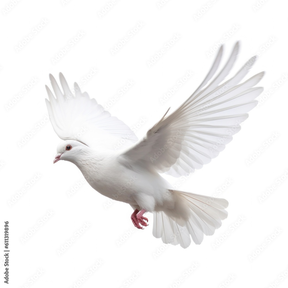 Fototapeta premium White pigeon flying isolated. Illustration AI Generative.