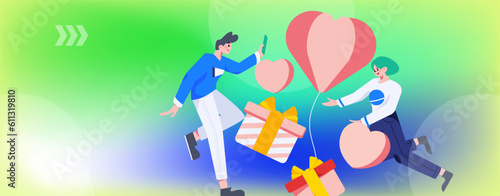 Happy Valentine's Day flat character vector concept operation hand drawn illustration 