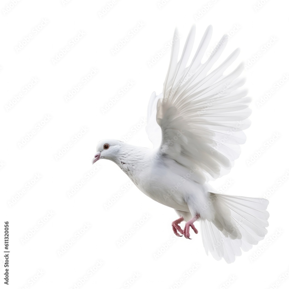 Fototapeta premium White pigeon flying isolated. Illustration AI Generative.