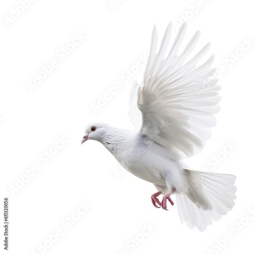 White pigeon flying isolated. Illustration AI Generative. © ArtCookStudio