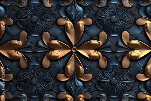 medalian seamless repetative pattern 3d embossed dark colors background. generative AI photo