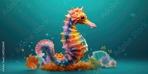 Multicoloured seahorse under water, National Day of the (Sea) Horse concept, created with generative AI technology 
