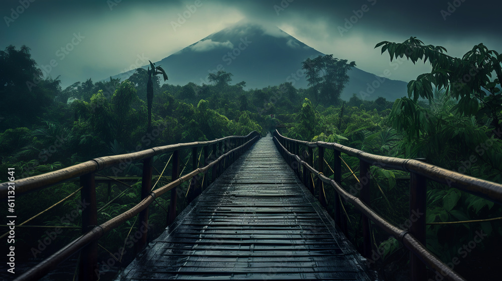 Route through the bamboo forest in the rain, Generative AI Route through the bamboo forest in the rain, Generative AI
