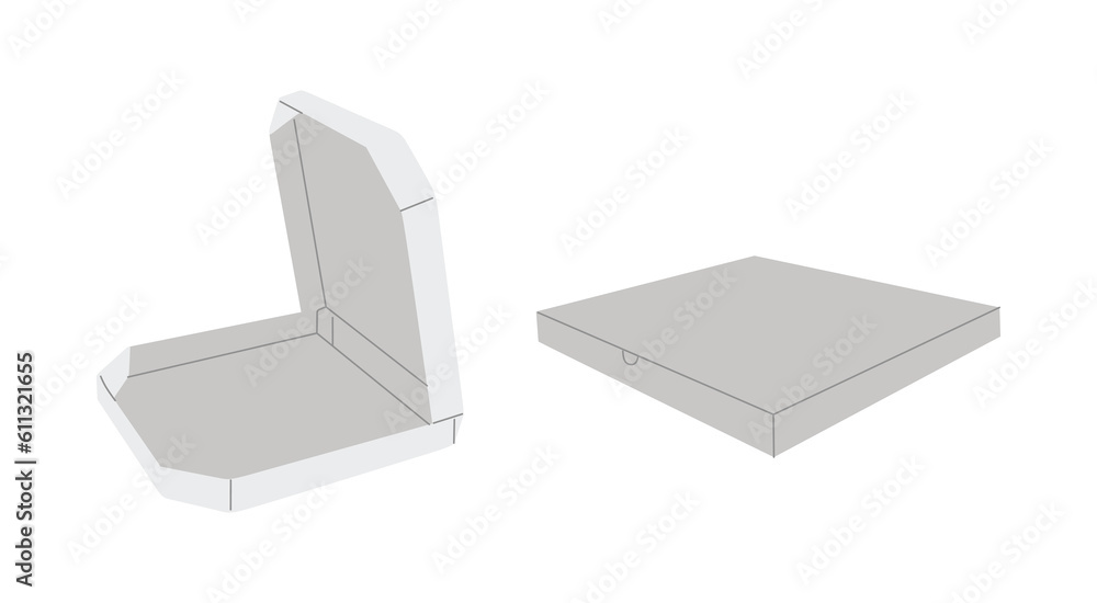 Cardboard box for pizza, open and closed version isolated on white background. Flat vector illustration Cardboard box for pizza, open and closed version isolated on white background. Flat vector illustration