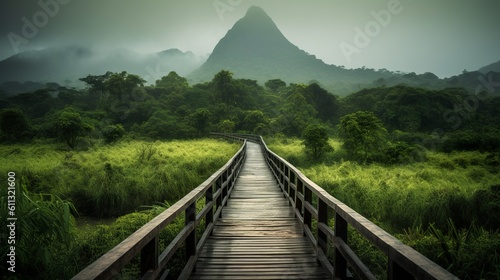 Route through the bamboo forest in the rain, Generative AI © AIExplosion