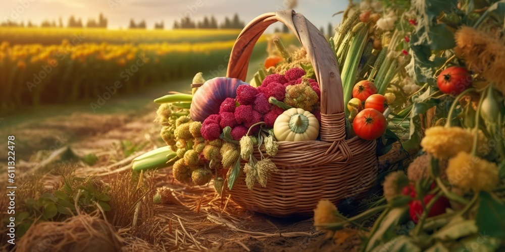 AI Generated. AI Generative. Farmer harvest hands holding vegetables and fruits. Healthy organic eco products food lifestyle marketing. Graphic Art AI Generated. AI Generative. Farmer harvest hands holding vegetables and fruits. Healthy organic eco products food lifestyle marketing. Graphic Art
