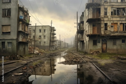 horizontal photo city earthquake post-apocalyptic city after destruction generative ai © Aksana