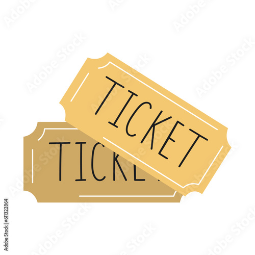 Cute cartoon style pair of yellow tickets.