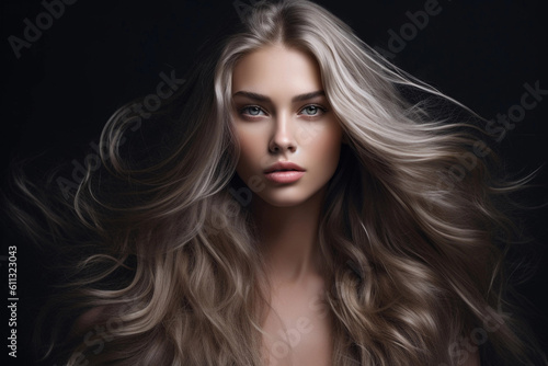 Woman with beautiful long hair. Generative AI