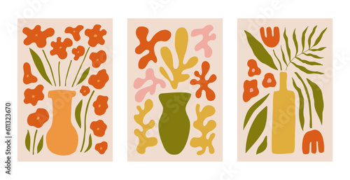 Modern floral posters with flowers. Abstract art. 