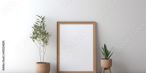 Wallpaper Mural AI Generated. AI Generative. Vintage retro cozy white room home decoration wood poster frame. Graphic Art Torontodigital.ca