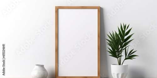 AI Generated. AI Generative. Vintage retro cozy white room home decoration wood poster frame. Graphic Art