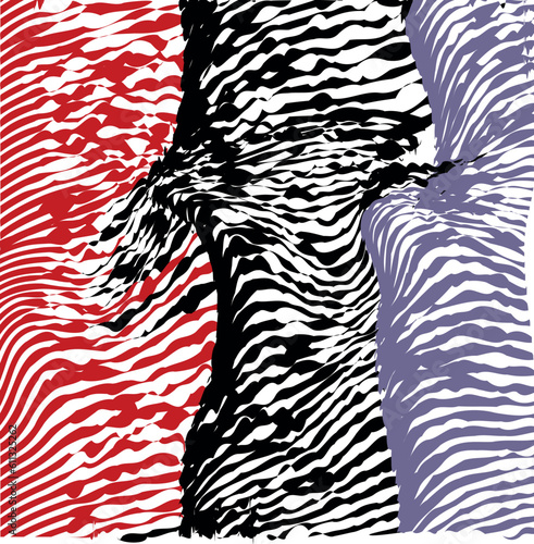 Three waves of different colors imitate the raging sea