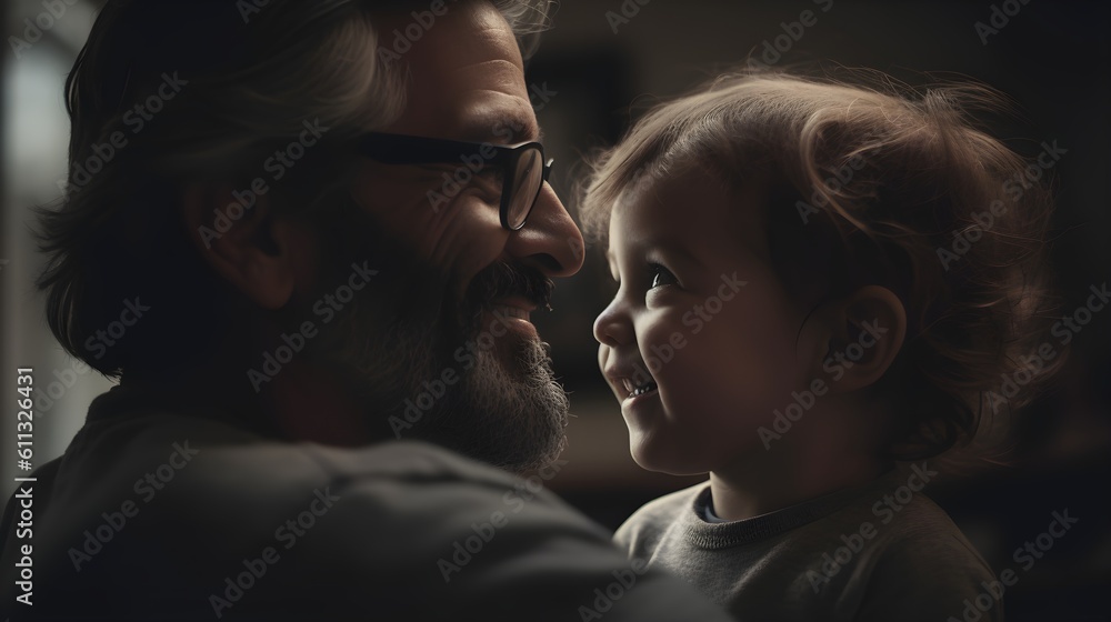 Fictional Persons. Life's little moments, candid image of a father and child embracing everyday joys