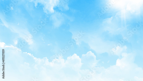 Beautiful Blue Sky Background with White Clouds. Picture for Summer Season.. Cloudy Blue Sky Abstract Background. Vector illustrator
