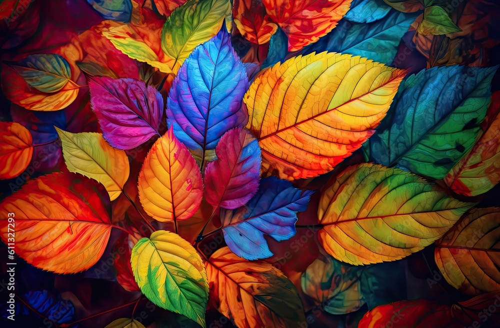 A lot of colorful leaves in the style of naturalistic tones. Generative AI A lot of colorful leaves in the style of naturalistic tones. Generative AI