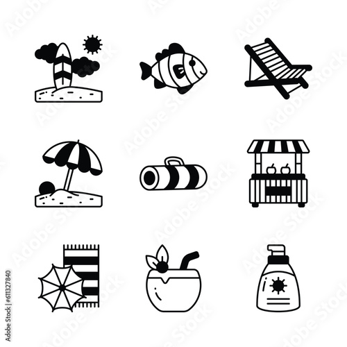 Embrace the warmth and relaxation of summer with a charming collection of icons that evoke beachside bliss